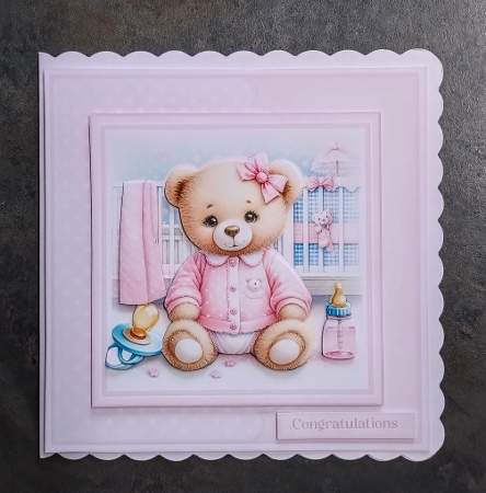 8x8 Baby Girl Teddy 1 - Mini Decoupage Kit - x7 A4 Sheets by Jackie Odonnell