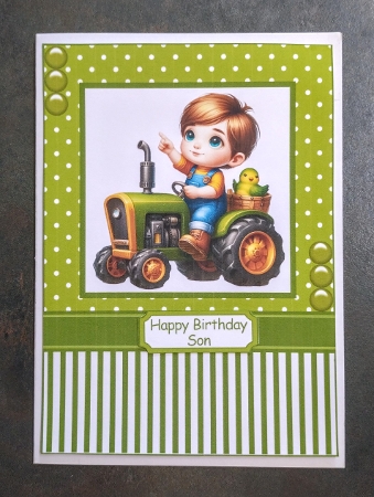 My Little Green Tractor Card Front 7x5 by Jackie Odonnell