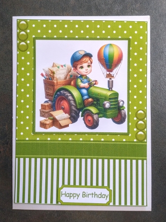 My Little Green Tractor Card Front 7x5 by Jackie Odonnell