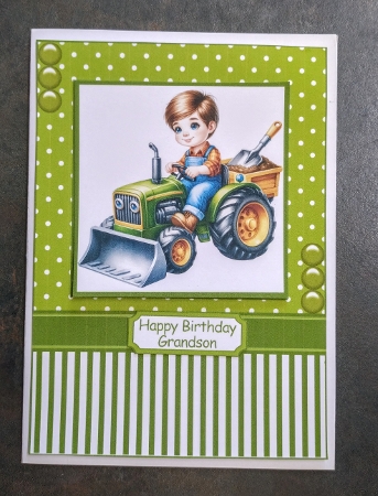 My Little Green Tractor Card Front 7x5 by Jackie Odonnell