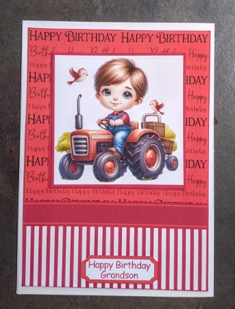 My Little Red Tractor Card Front 7x5 by Jackie Odonnell