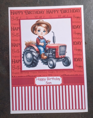 My Little Red Tractor Card Front 7x5 by Jackie Odonnell