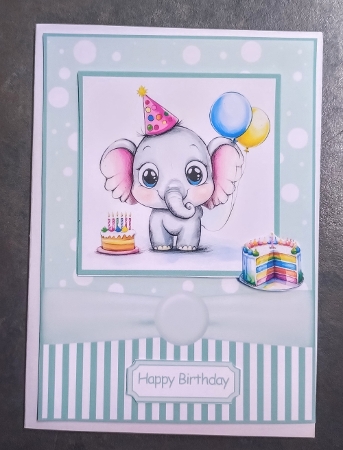 Happy Birthday Elephant Card Front 7x5 by Jackie Odonnell