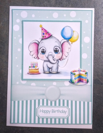 Happy Birthday Elephant Card Front 7x5 by Jackie Odonnell