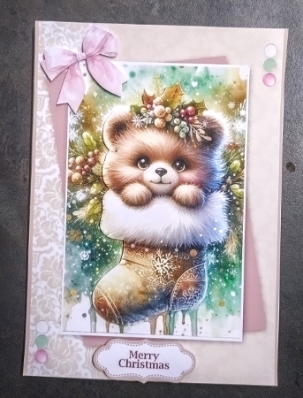 Christmas Stocking Floral Bear by Jackie Odonnell