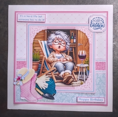 GARDEN SNOOZE LADY Humorous 7.5 Card Kit & Optional Decoupage by Jackie Odonnell