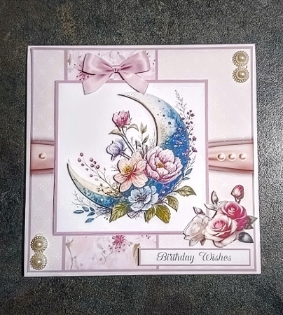 A Floral Crescent Moon - 6x6 Version by Jackie Odonnell