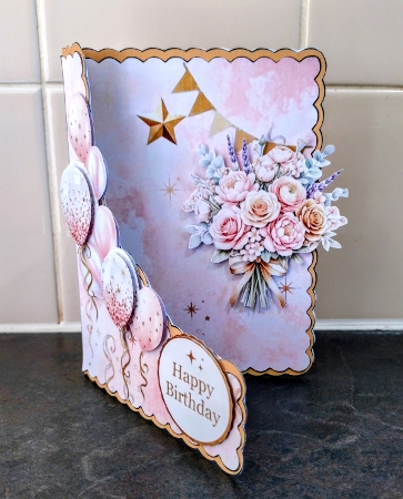 Pastel Pink Floral Birthday Card Topper – Elegant Gold Balloon Printable by Jackie Odonnell