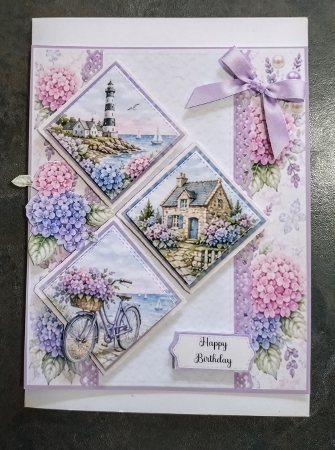 Coastal Bretagne & Hydrangea Diamond Panel Card Front by Jackie Odonnell