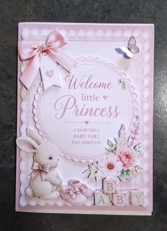 Welcome Little Princess – Pink Bunny & Baby Shoes Newborn Announcement Topper Featured Gallery Photo