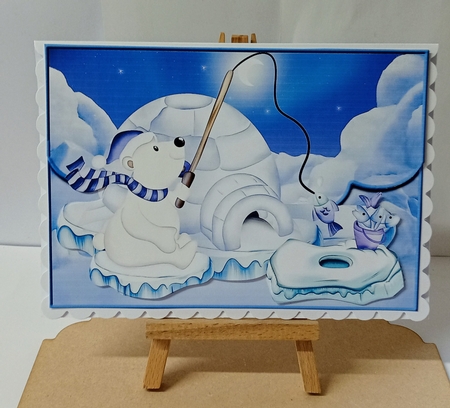 Christmas Night Fishing Fancy Scalloped Edge Envelope Card by Jackie Odonnell