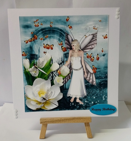 Butterfly Fairy in the Turquoise Garden with Decoupage by Jackie Odonnell