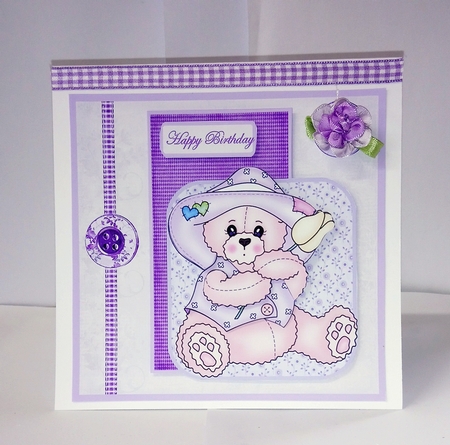 Tulip Bear Card Front with Topper and Decoupage by Jackie Odonnell