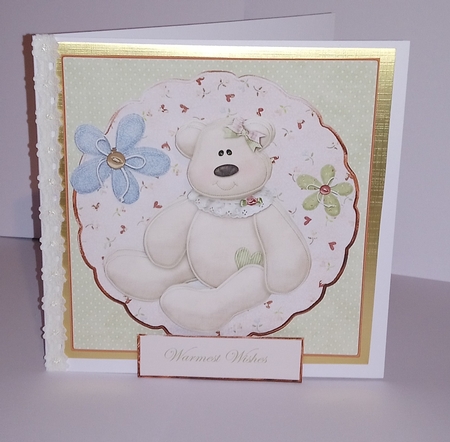 Girl Bear Card with Decoupage and Sentiment Tags by Jackie Odonnell