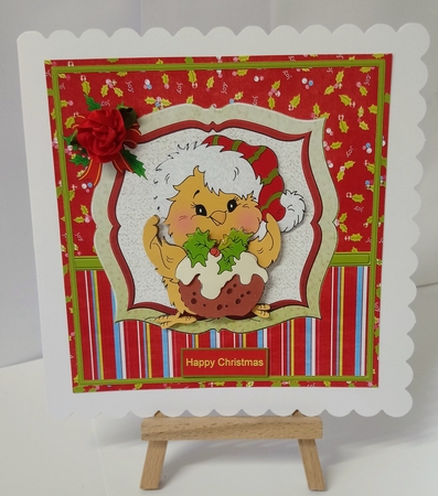 Robin and His Christmas Pudding 7x7 Card with Decoupage by Jackie Odonnell