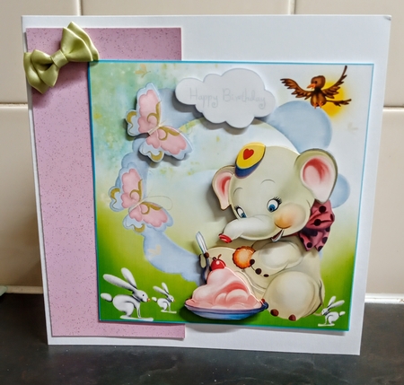 Sunny Day Elephant with Decoupage by Jackie Odonnell