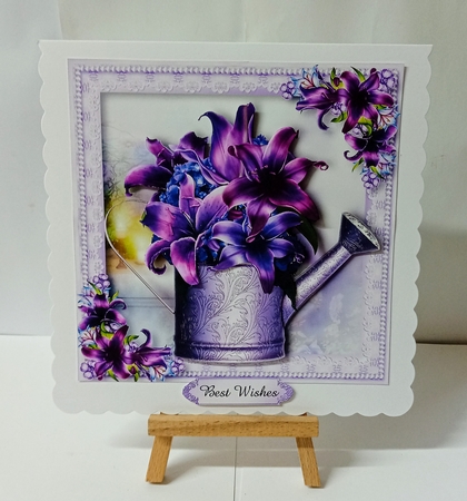 Deep Purple Lilies Vintage Watering Can by Jackie Odonnell