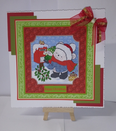 Teddy's Christmas Post Card with Decoupage by Jackie Odonnell