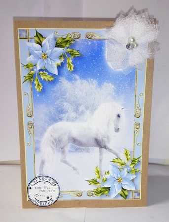 Pale Blue Poinsettias & White Snowy Horse by Jackie Odonnell
