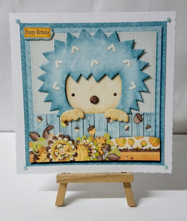 Cardtopper Cute Little Hedgehog Blue 582 by Jackie Odonnell