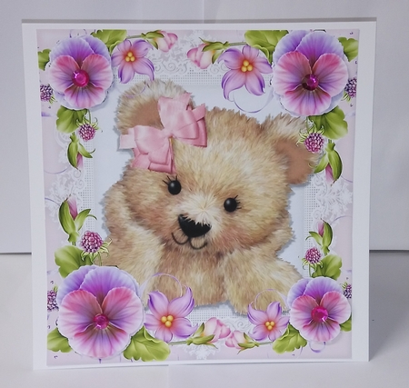 Cuddly Teddy Bear in Flowers 8x8 by Jackie Odonnell