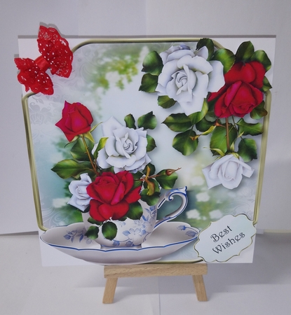 Tudor Roses Teacup & Saucer - Shaped Topper by Jackie Odonnell