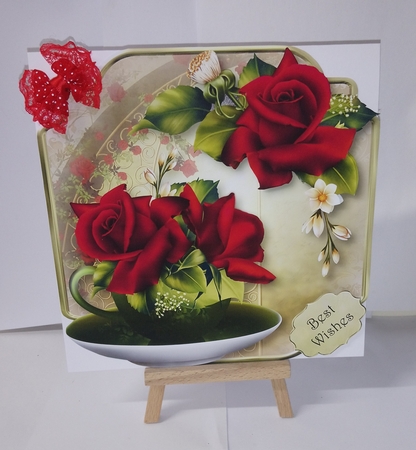 Red Velvet Roses Teacup & Saucer - Shaped Topper by Jackie Odonnell