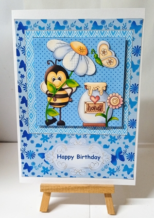 Blue Happy Birthday Bee Card Front by Jackie Odonnell