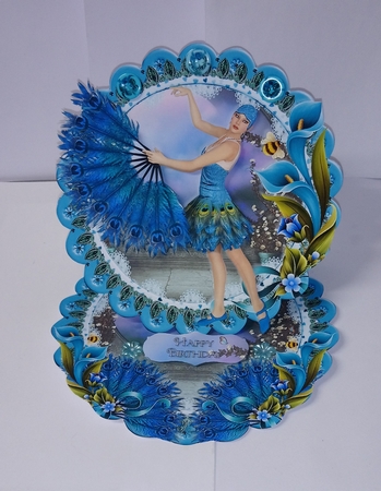 Peacock Flapper Lady Scalloped Round Easel Card Mini Kit  by Jackie Odonnell