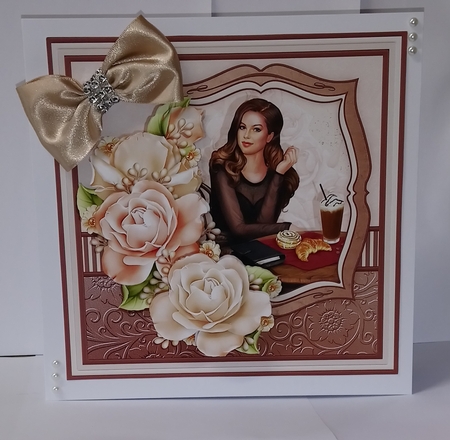 COFFEE N CREAM LADY & ROSES 7.7 Decoupage & Insert Mini Kit by Jackie Odonnell