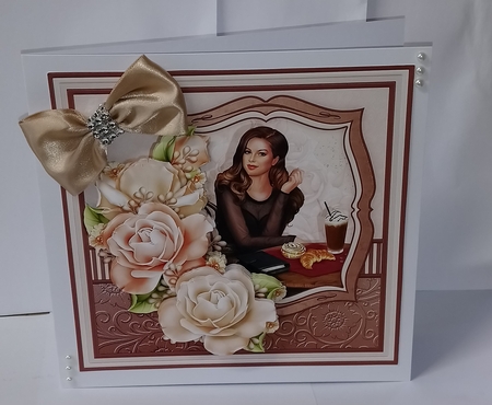 COFFEE N CREAM LADY & ROSES 7.7 Decoupage & Insert Mini Kit by Jackie Odonnell