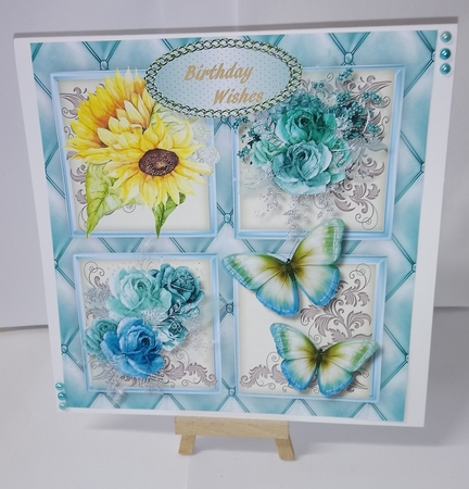 4 Square , Sunflowers and Aqua Roses  by Jackie Odonnell