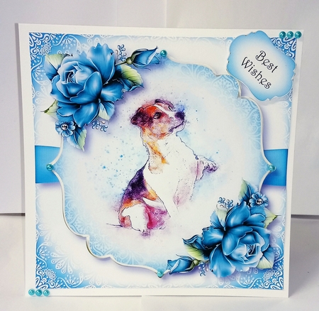 Gorgeous Jack Russell & Teal Roses by Jackie Odonnell