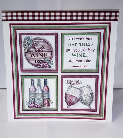 WINE HAPPINESS Humorous 7.5 Quick Card Decoupage & Insert Mini Kit by Jackie Odonnell