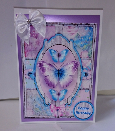 Vintage Shabby Grunge Butterfly Flower Pink Blue 1462 by Jackie Odonnell