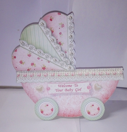 New Baby Boy or Girl Pram Shape Cards Bumper Kit by Jackie Odonnell