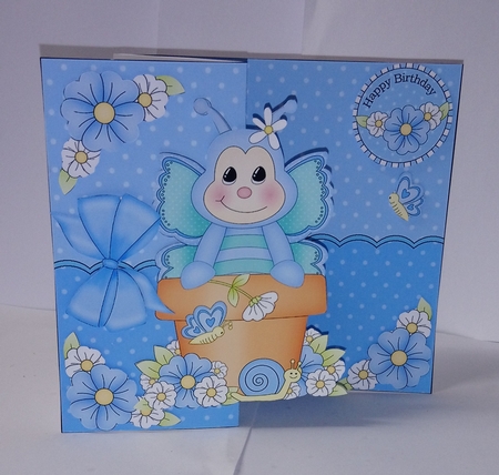 3D Shaped No-Hole Fold Back Card Kit - Flowerpot Friends - Cute Little Butterfly Mist by Jackie Odonnell