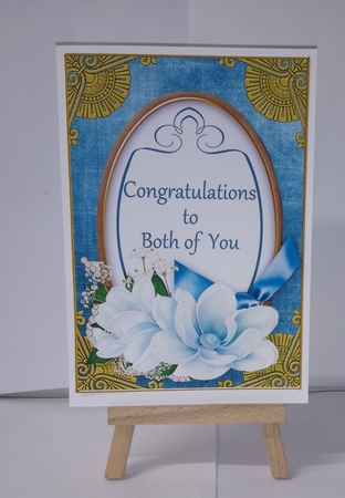 Teal Congratulations Both Magnolia 7x5in Oval Decoupage Topper by Jackie Odonnell
