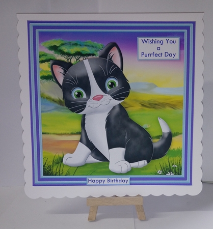 PURRFECT CAT WOBBLY HEAD CARD 7.5 Decoupage & Insert Mini Kit by Jackie Odonnell