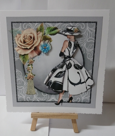 1950s Lady With Champagne Roses & Tassel by Jackie Odonnell