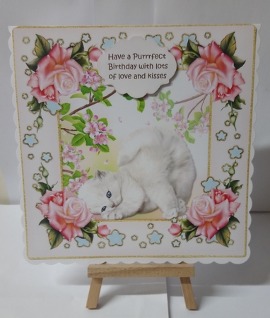 Purrfect Birthday Cute Kitten & Pink Roses by Jackie Odonnell