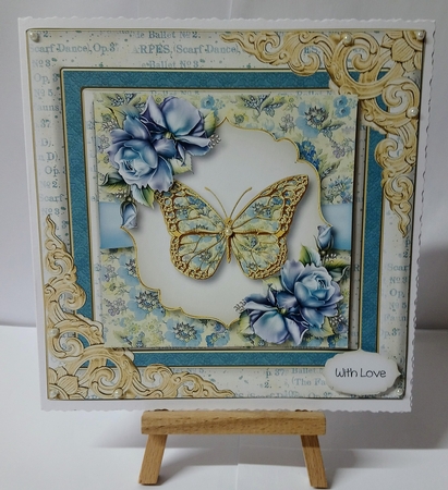 Floral Butterfly - Blue Roses 8x8 by Jackie Odonnell