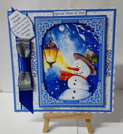 SNOWMAN IN LAMPLIGHT Christmas 7.8 Quick Layer Card or Decoupage Mini Kit by Jackie Odonnell