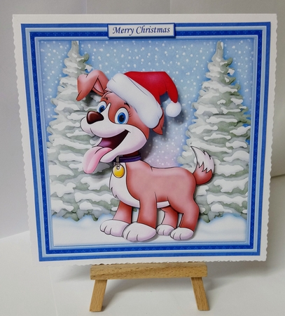 CHRISTMAS DOG WOBBLY HEAD CARD 7.5 Decoupage & Insert Mini Kit by Jackie Odonnell