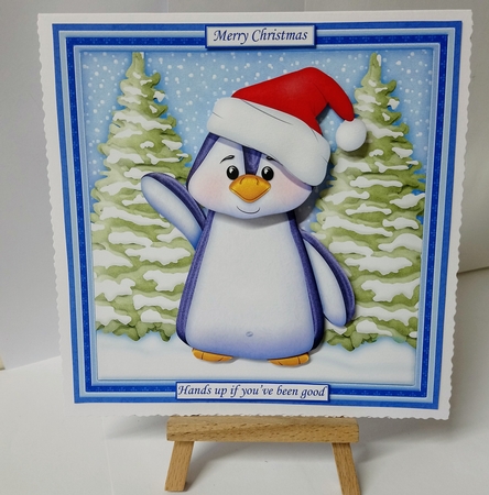 CHRISTMAS PENGUIN WOBBLY HEAD CARD 7.5 Decoupage & Insert Mini Kit by Jackie Odonnell