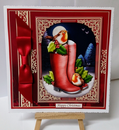 CHRISTMAS ROBINS ON BOOTS 7.5 Decoupage & Insert Mini Kit by Jackie Odonnell