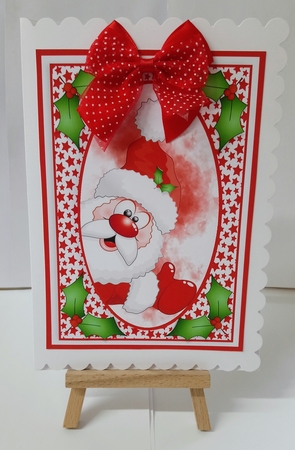 Christmas Red Oval Front Card Topper  & Inner - Santa is Here by Jackie Odonnell