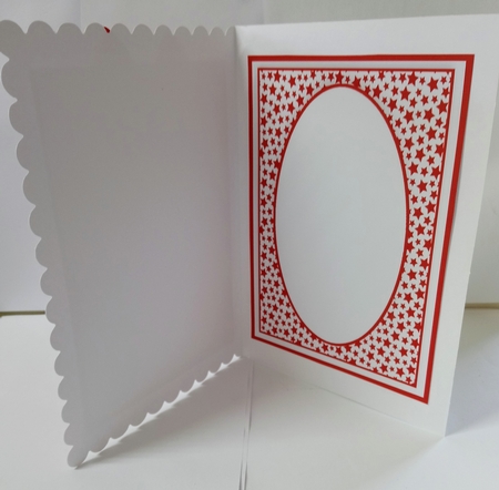 Christmas Red Oval Front Card Topper  & Inner - Santa is Here by Jackie Odonnell