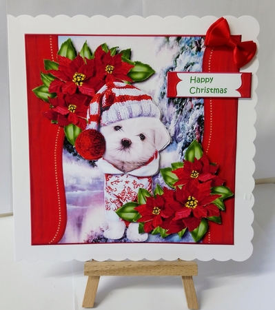 Christmas Puppy Red Borders by Jackie Odonnell