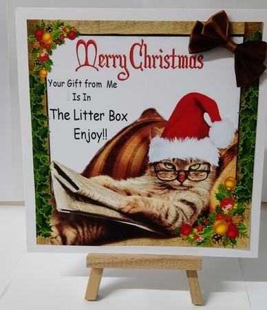 That lazy cat with attitude in santa hat 8x8 by Jackie Odonnell